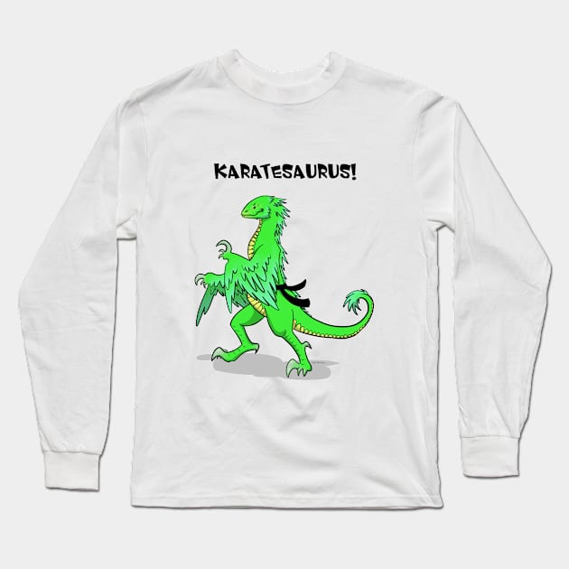 Karatesaurus in green for bright backgrounds Long Sleeve T-Shirt by RubyMarleen